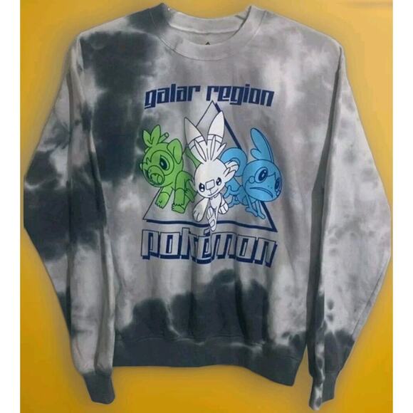 Pokemon Galar Starters Tie Dye Crewneck Sweater Game Freak Medium New Cr2 - Picture 1 of 4